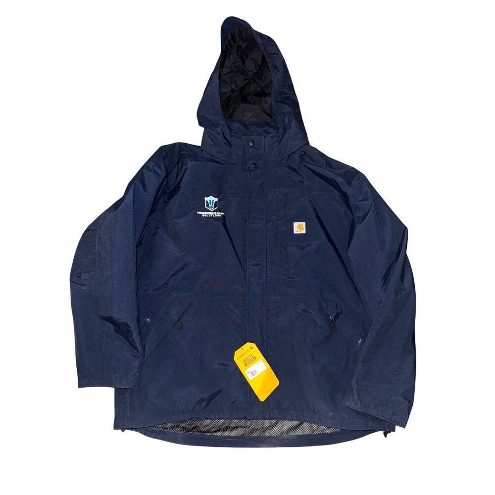 Carhartt Mens Navy Storm Defender Jacket 2XL Loose Fit Waterproof Progressive Da